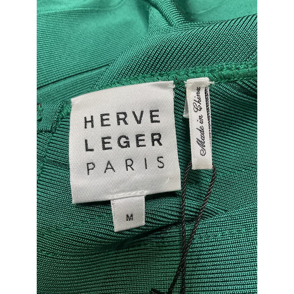 Herve Leger Sleek Alpine Green V Neck Bandage Mini Dress Size M NWT - Picture 4 of 5